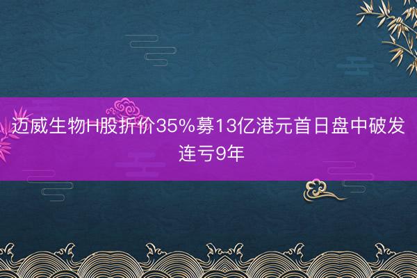 迈威生物H股折价35%募13亿港元首日盘中破发 连亏9年