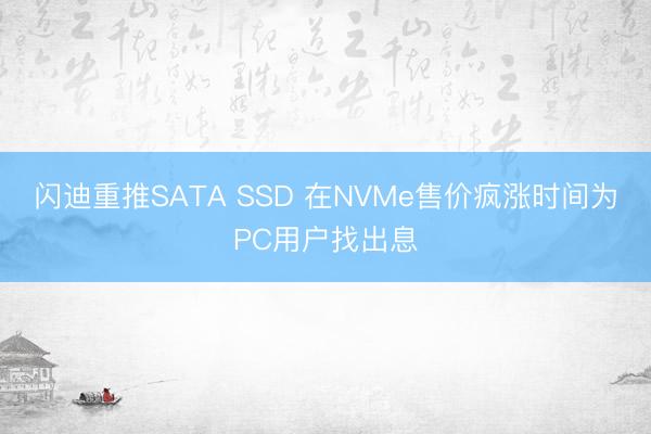 闪迪重推SATA SSD 在NVMe售价疯涨时间为PC用户找出息