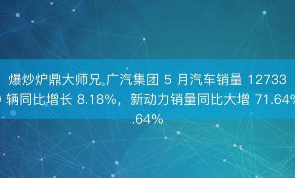 爆炒炉鼎大师兄 广汽集团 5 月汽车销量 127330 辆同比增长 8.18%，新动力销量同比大增 71.64%