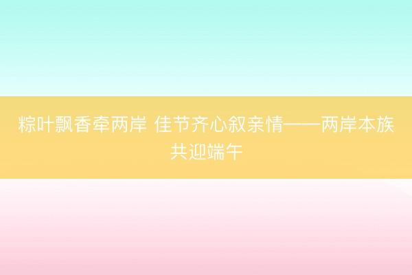 粽叶飘香牵两岸 佳节齐心叙亲情——两岸本族共迎端午